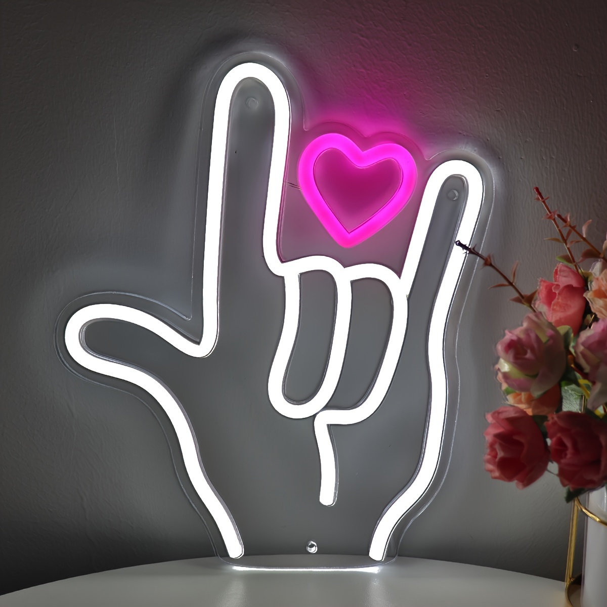 

Led Neon Sign Light, I Love You Hand Gesture Design, Metal , Plastic Material, Wall Hanging, Switch Control, Multipurpose Use, Battery Powered, 1