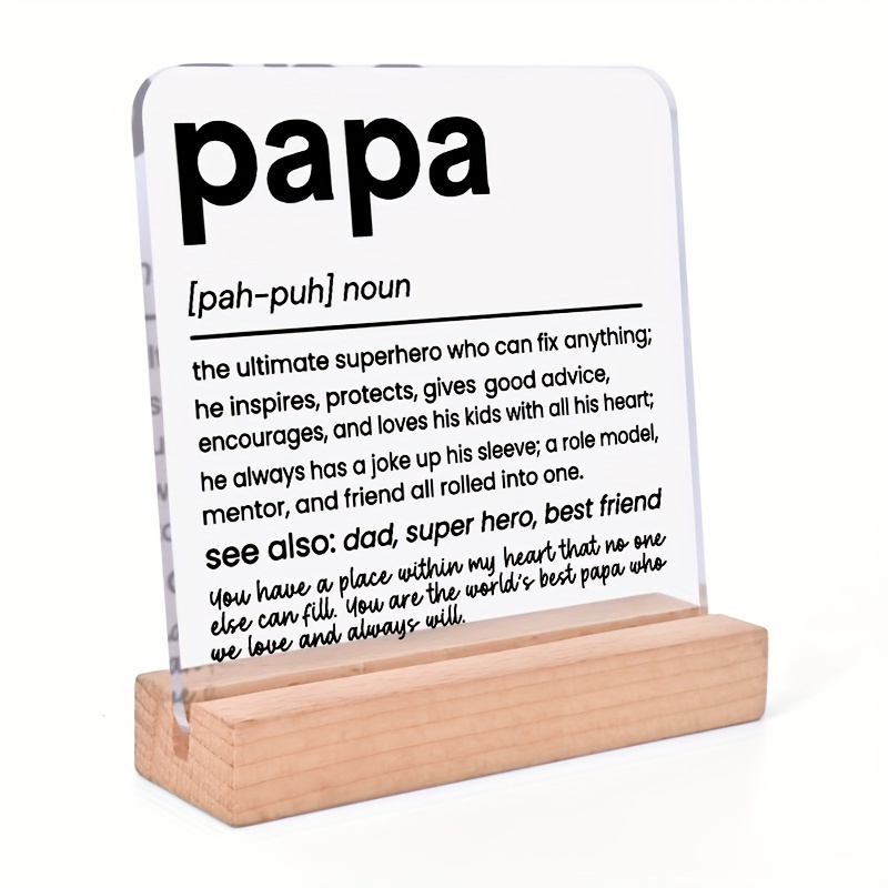 

1pc Acrylic "papa" Plaque Sign With Wooden Stand, Inspirational Keepsake Gift, Father's Day, Birthday, Christmas, Home Office Desk Decor