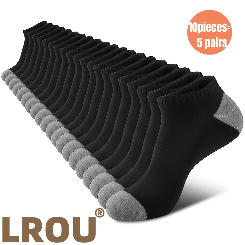 TEMU 10pcs 5 Pairs Men's And Women's Breathable Mesh Sports Socks, Featuring Moisture-wicking And Elastic Cushioning - In Solid Colors, Suitable For