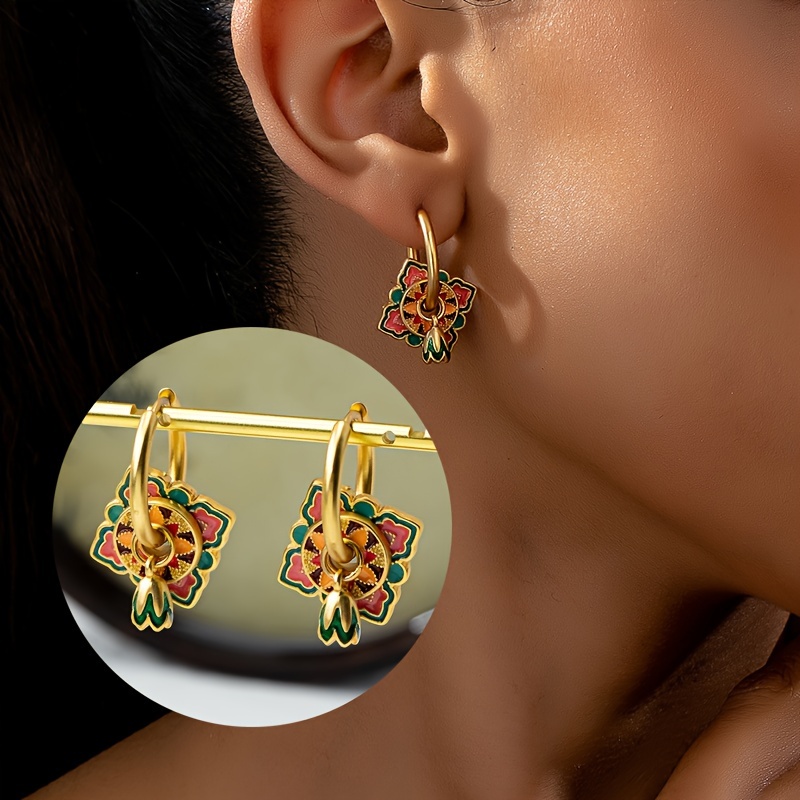 

New Traditional Chinese Earrings: 18kgoldenplated, Enamel Painted, Multi-color, Court Style, Suitable For Daily Wear And Vacation, Perfect For Teachers' Day/back To School/graduation Season