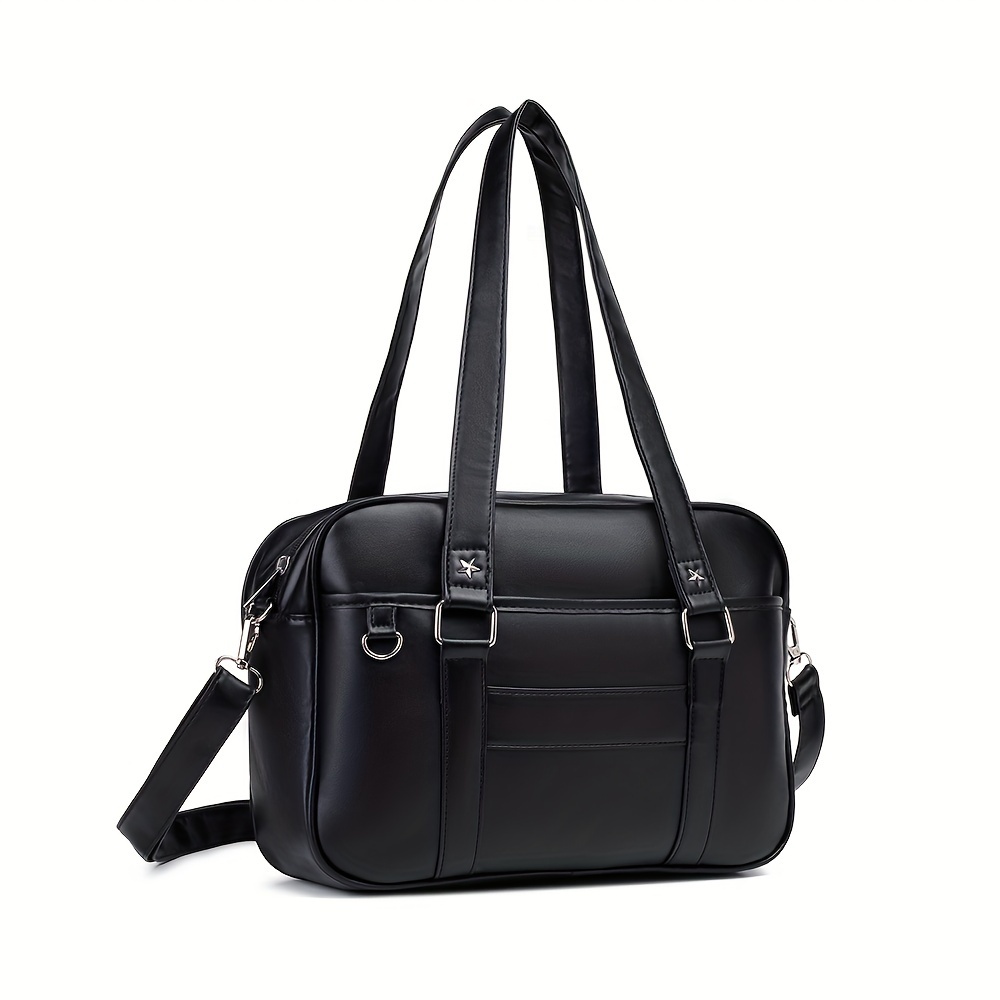 Image of Black Pvc Crossbady Bag With Detachable Strap - Large Capacity, Zip Closure, Lined, Bowknot Accent - Perfect For Shopping & Everyday Use