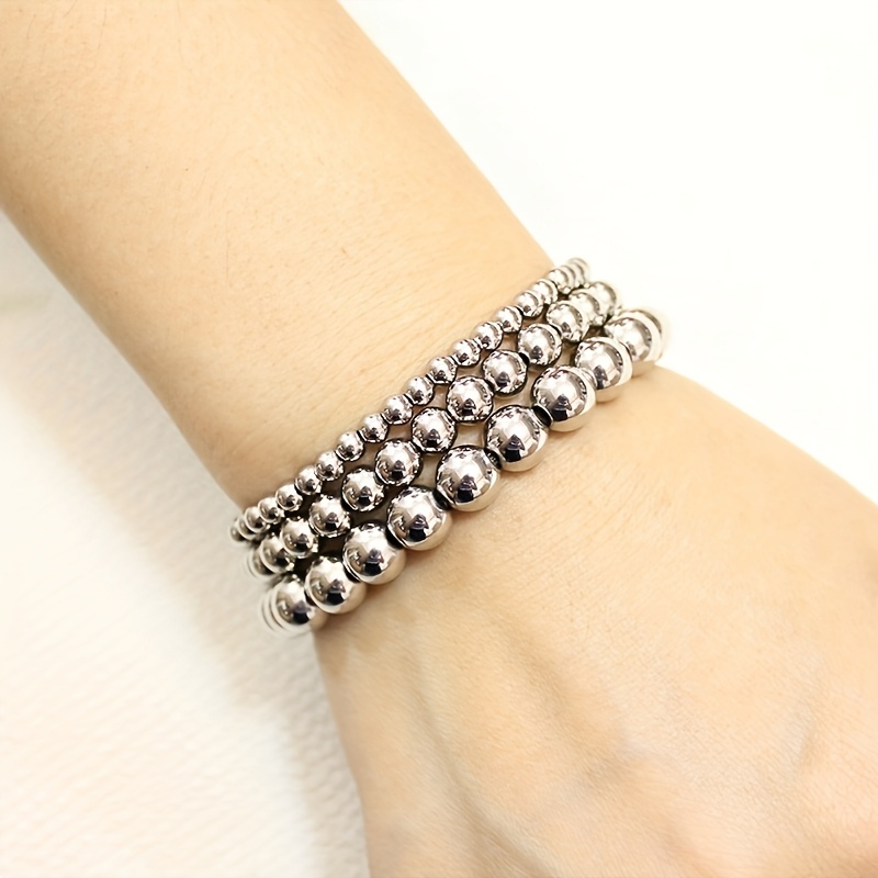 TEMU Ensemble trois pièces d'été, bracelet refroidissant , bracelet étanche en acier inoxydable, bijoux, bracelet de perles en acier, bijoux