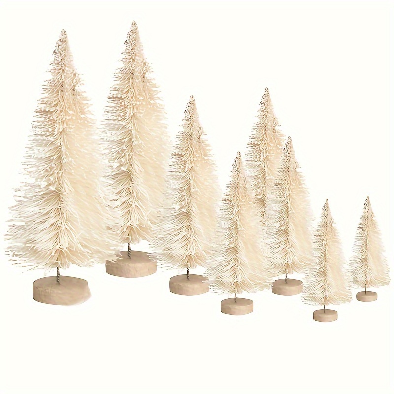 

8pcs Mini Christmas Trees With Wooden Bases - Artificial Frosted Sisal Pine For Diy Crafts, Party & Home Decor, Room Decor