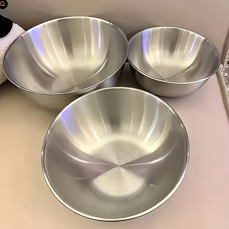 TEMU 3pcs Stainless Steel Fruit Salad Bowl Set, Mixing Bowls In 8.6/7.8/7.0in.dishwasher Safe And Stackable For Space-saving Storage.durable Kitchen