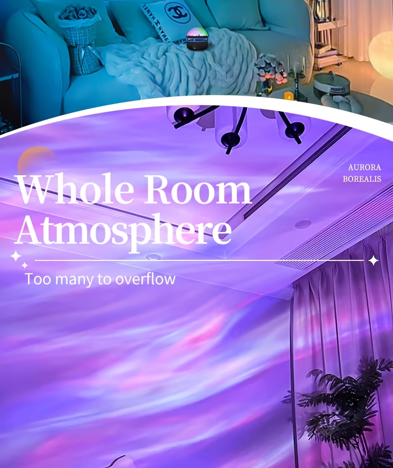 RGB Multicolor Ajustabil Efect Aurora, Potrivit pentru Decorarea Dormitorului și a Tavanului, Materiale de Înaltă Calitate și Măiestrie Exquisită, Perfect pentru Living, Camping, Nuntă și Decor Tavan Petrecere, Cadou Surpriză Ideal de Ziua de Naștere