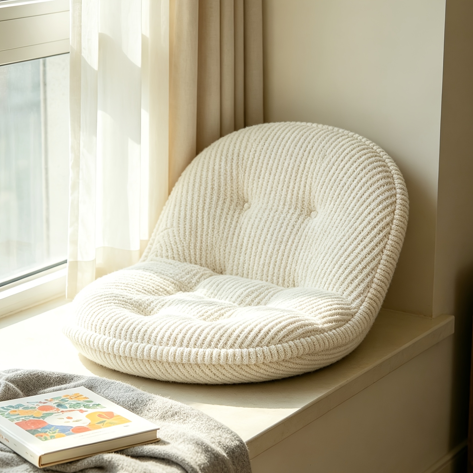 Comfortable Breathable for Home (Pouf/Ottoman), Off-White 3D Weaving, for Living Room, Bay Window & Bedroom, Fits Lazy Sofa & Floor, Soft Body Fit & Stable Support, Perfect for Meditation, Rest & Daily Storage, Soft Cushion