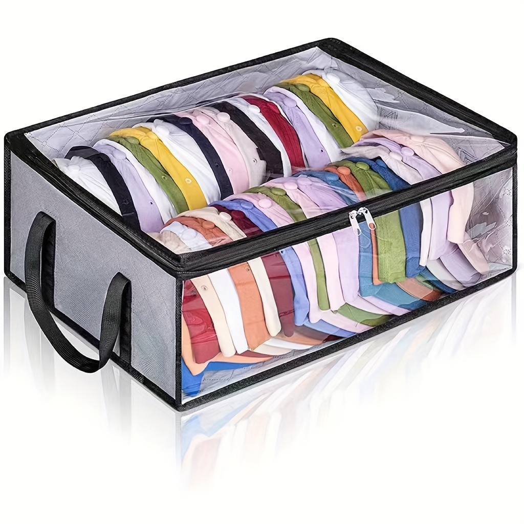 TEMU Large Capacity Hat Storage Box: Organize Up To 40 Baseball Caps, Suitable For Closet, Under Bed, Bedroom, And More - Made Of Non-woven Fabric