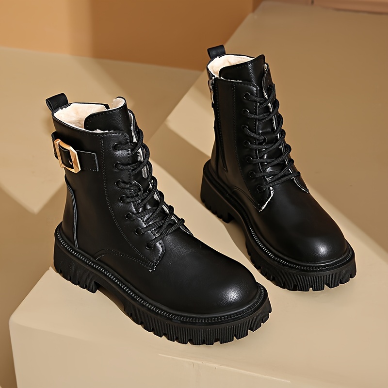women' color combat boots round toe high top warm Temu Switzerland