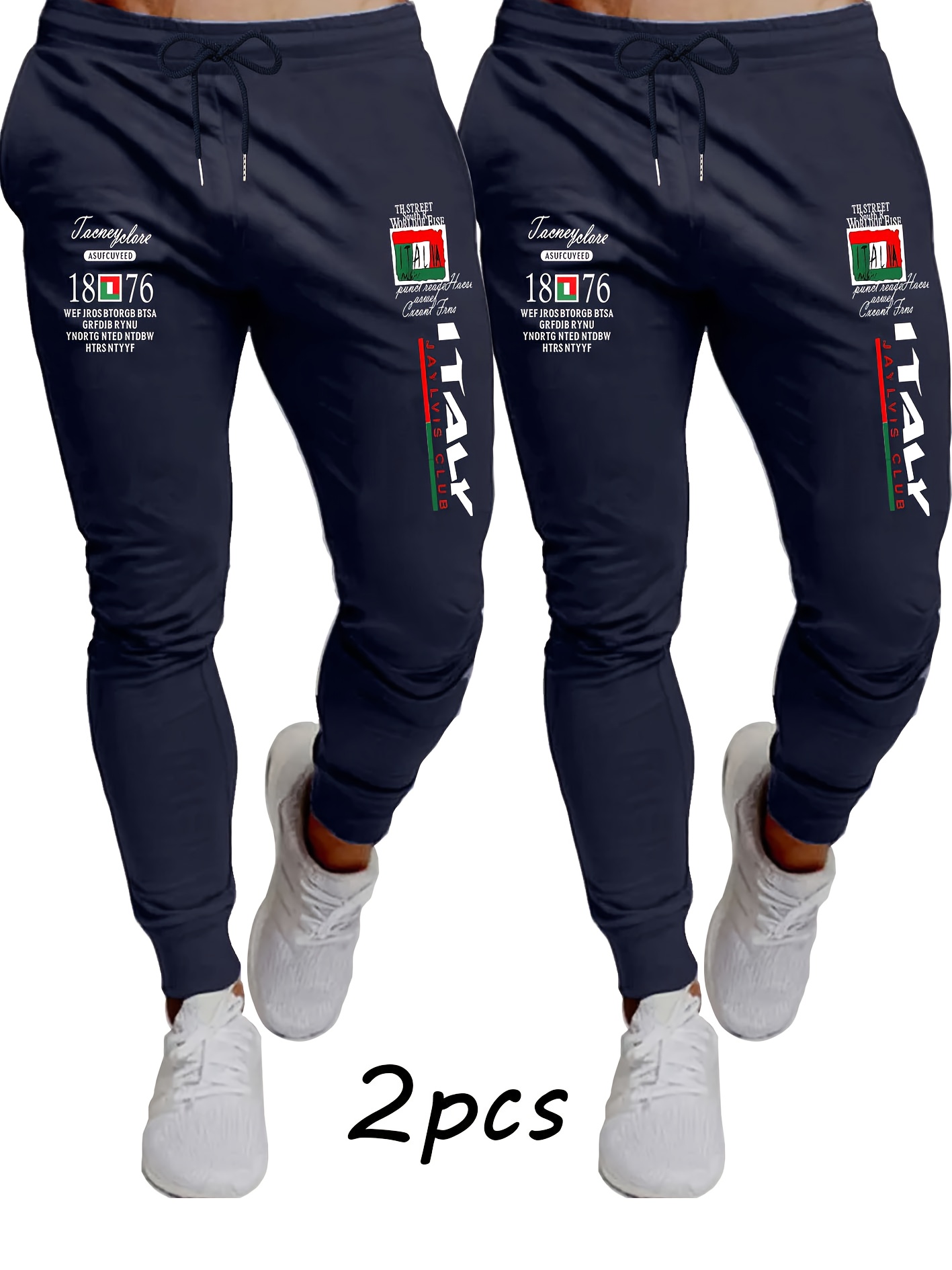 2pcs Men'S Fashion Casual Joggers | Breathable Sport Pants with Drawstring Waist, Comfortable Fit, Suitable for All Seasons, Featuring Print Pattern | Mature Style, Mid Waist, Slight Stretch Fabric