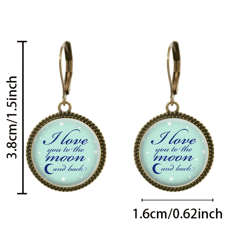 2pc Blue Crescent Stars Pattern Pendant Earrings Set