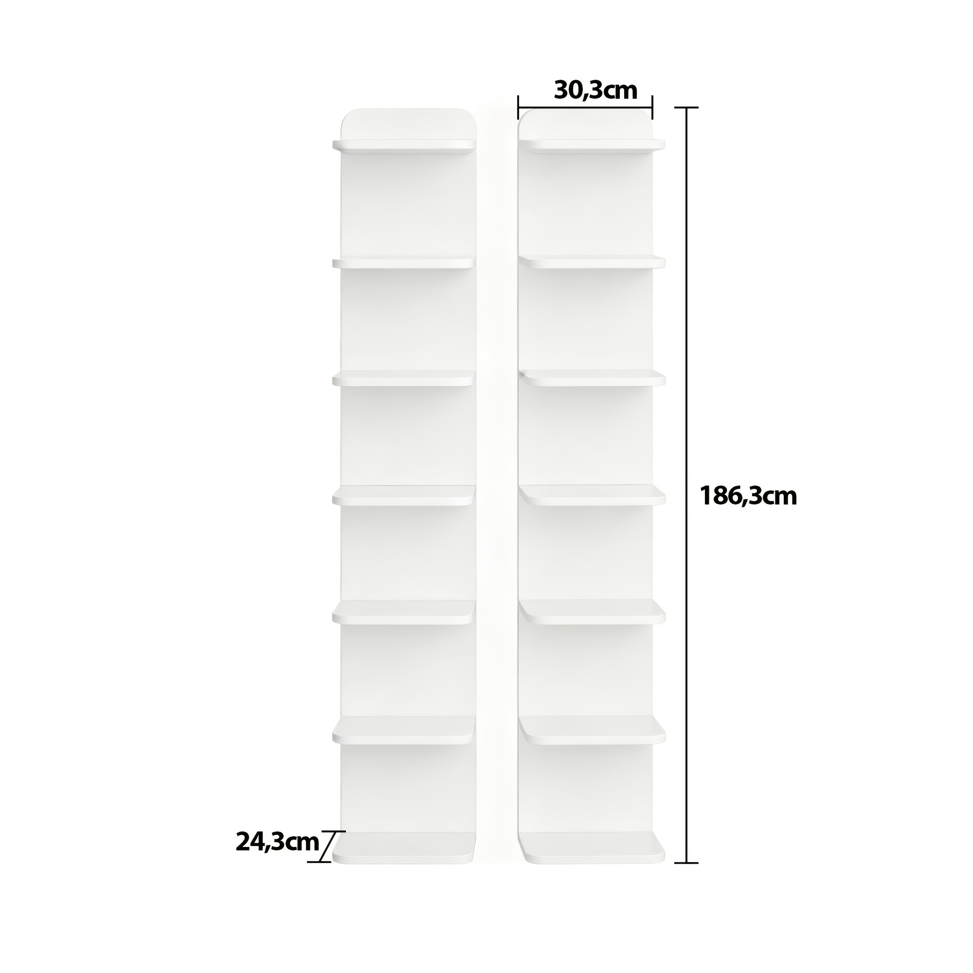 Set Of 2 Narrow-slot Bookshelves, Wall-mounted Shelving Unit, Rounded Corner Protective Bookcase, Storage Rack For Living Room, Bedroom, Or Study, White