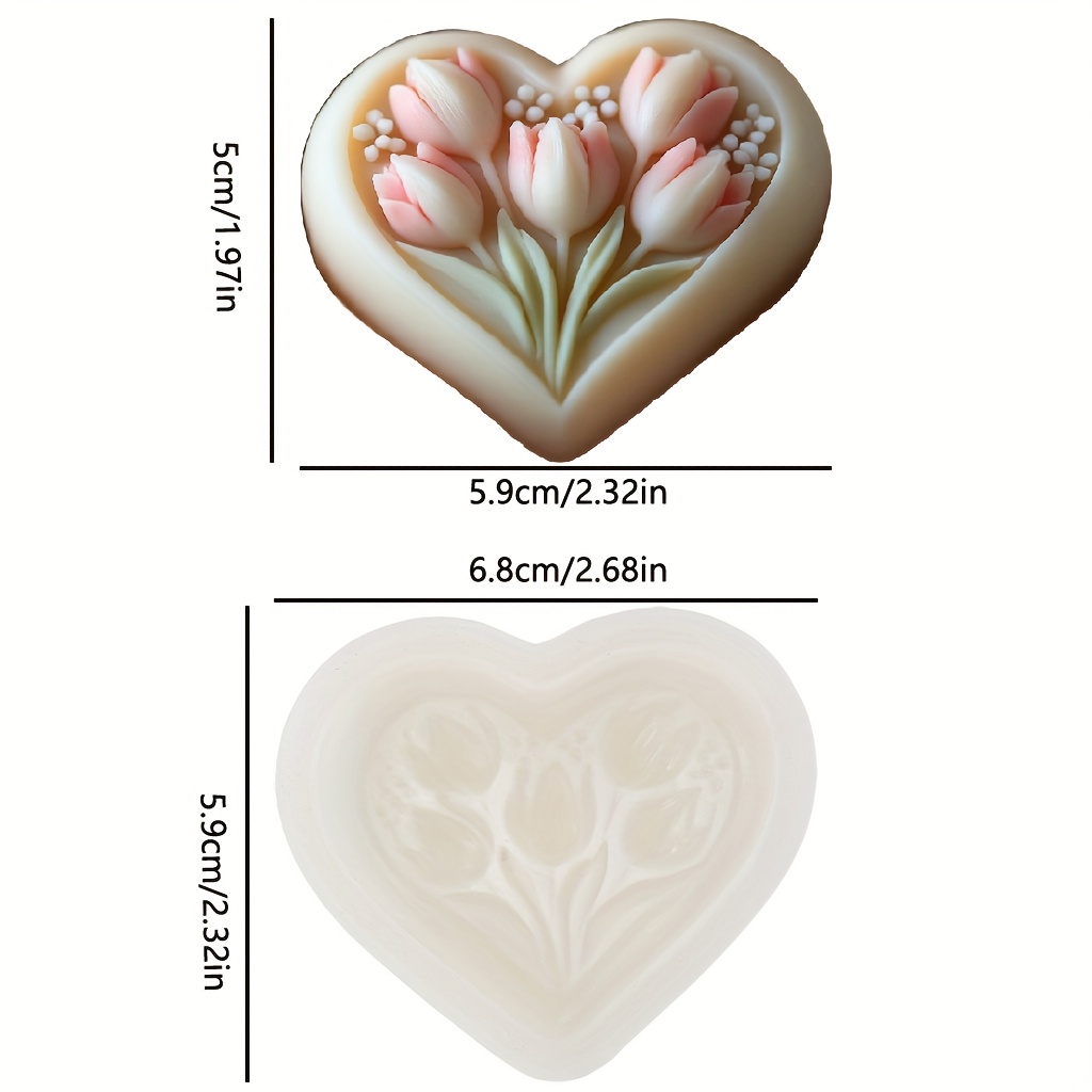 TEMU 3D Hart Tulp Siliconen Mal, Hart en Bloem Combinatie Ontwerp, Herbruikbare Duurzame Siliconen Mal, Geschikt voor Geurkaarsen en Gipsambachten,