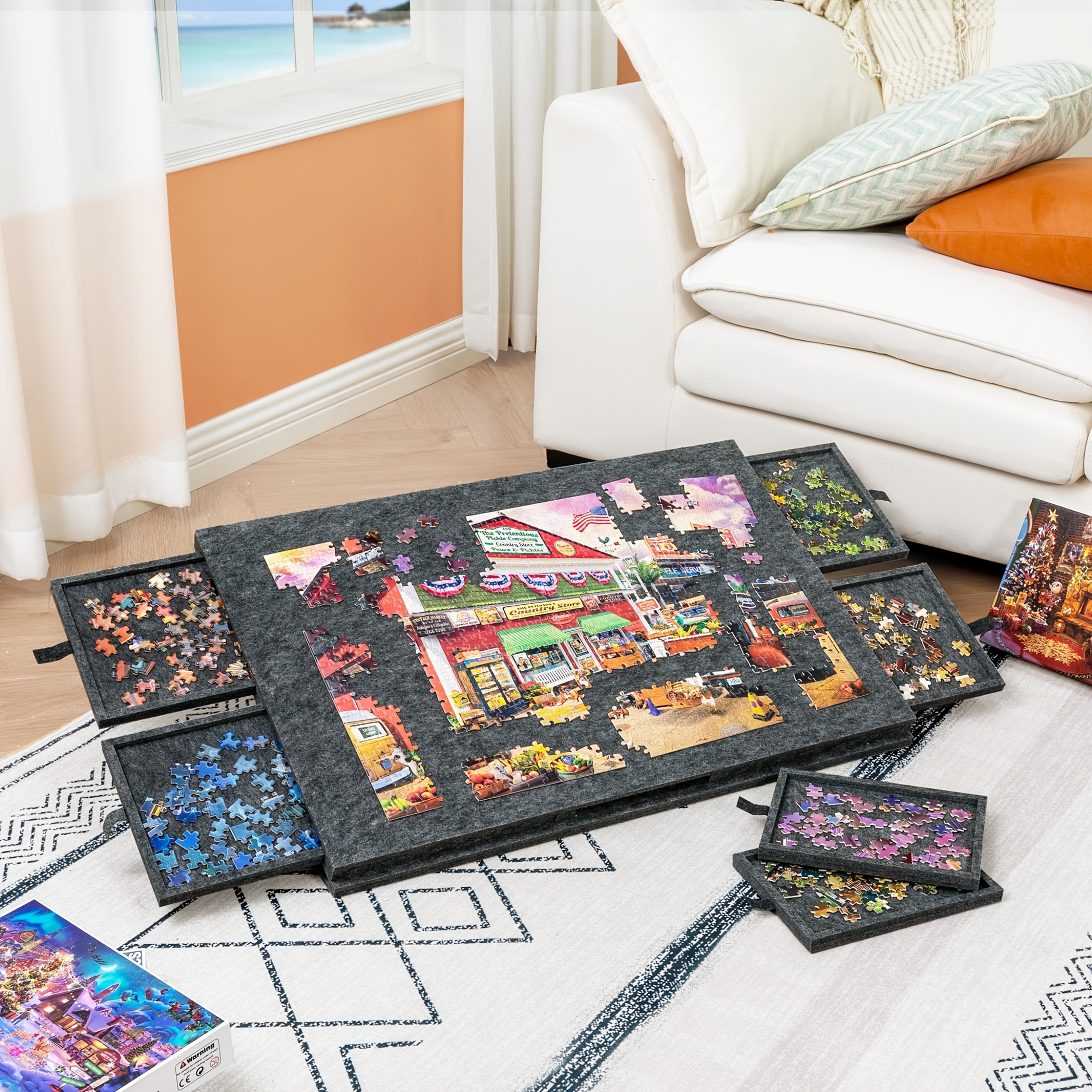 TEMU 7pcs 1500pcs Puzzle Storage Tray - Puzzle Table Board With 6 Drawers, Portable And Easy To Carry, Puzzle Table Puzzle Board, Puzzle