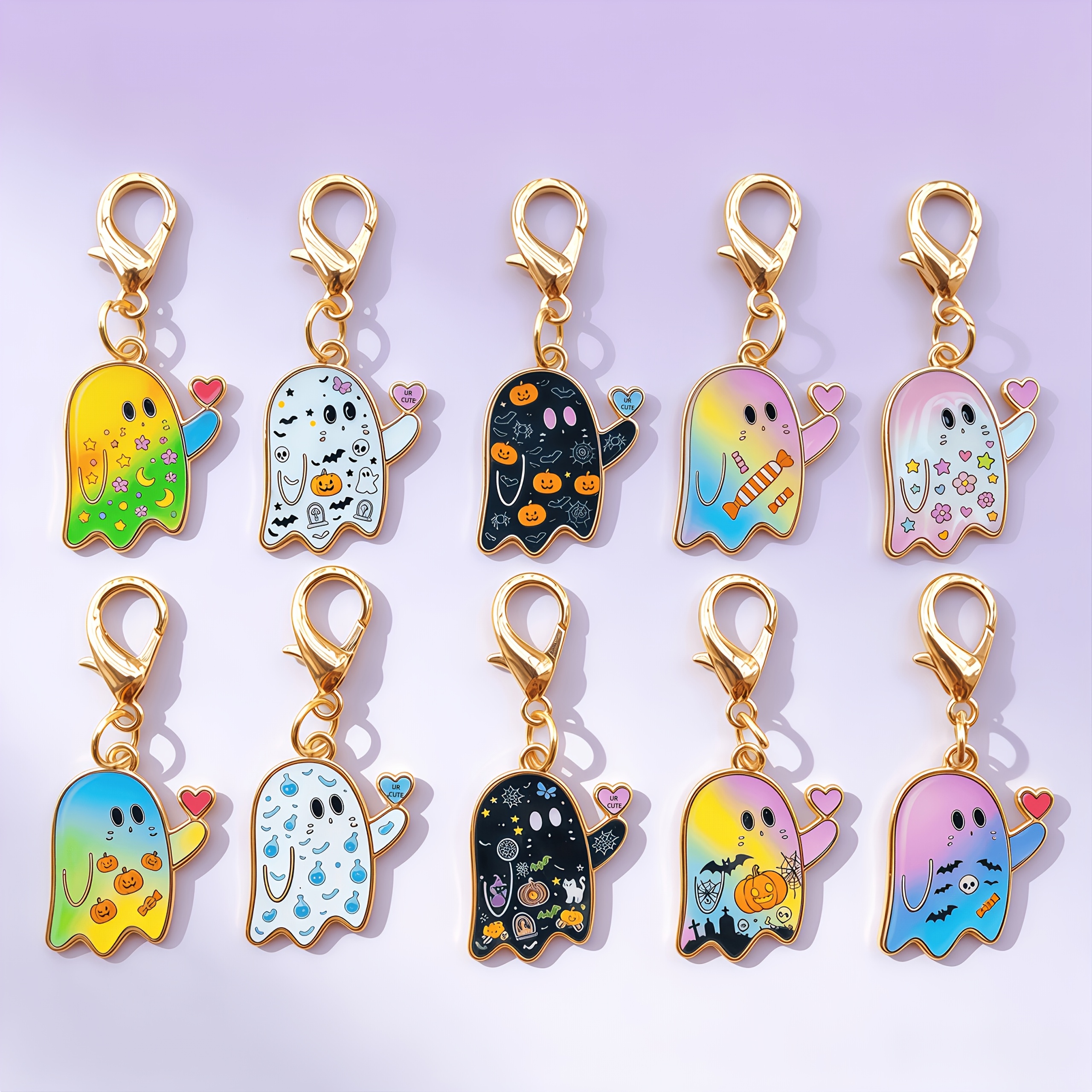 TEMU 10pcs Halloween Keychain Bulk For Men Adults - Seasonal Autumn Halloween Scene Celebration Thank You Gift - Dark Gothic Pumpkin Bat Candy Alloy