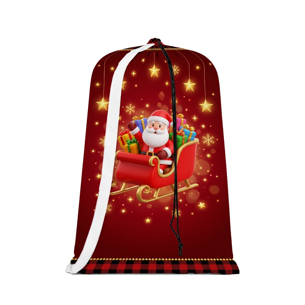 TEMU 1pc Extra Large Santa Claus Drawstring Sack, Durable Polyester Christmas Gift Bag With Shoulder Strap, Red Sleigh Holiday Storage For Presents &
