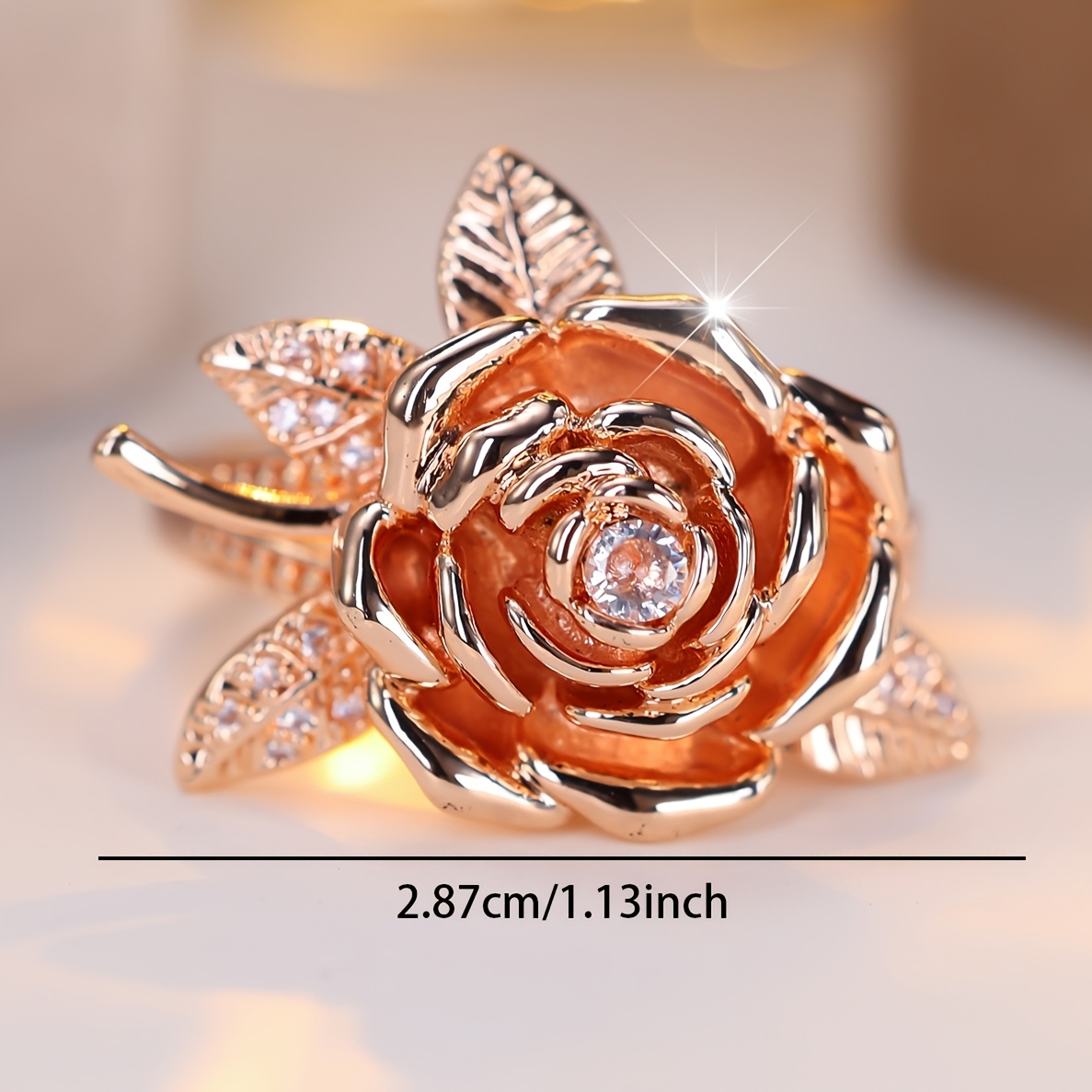 Women's Luxurious Rose-Shaped Ring Inlaid with Sparkling Synthetic Zirconia