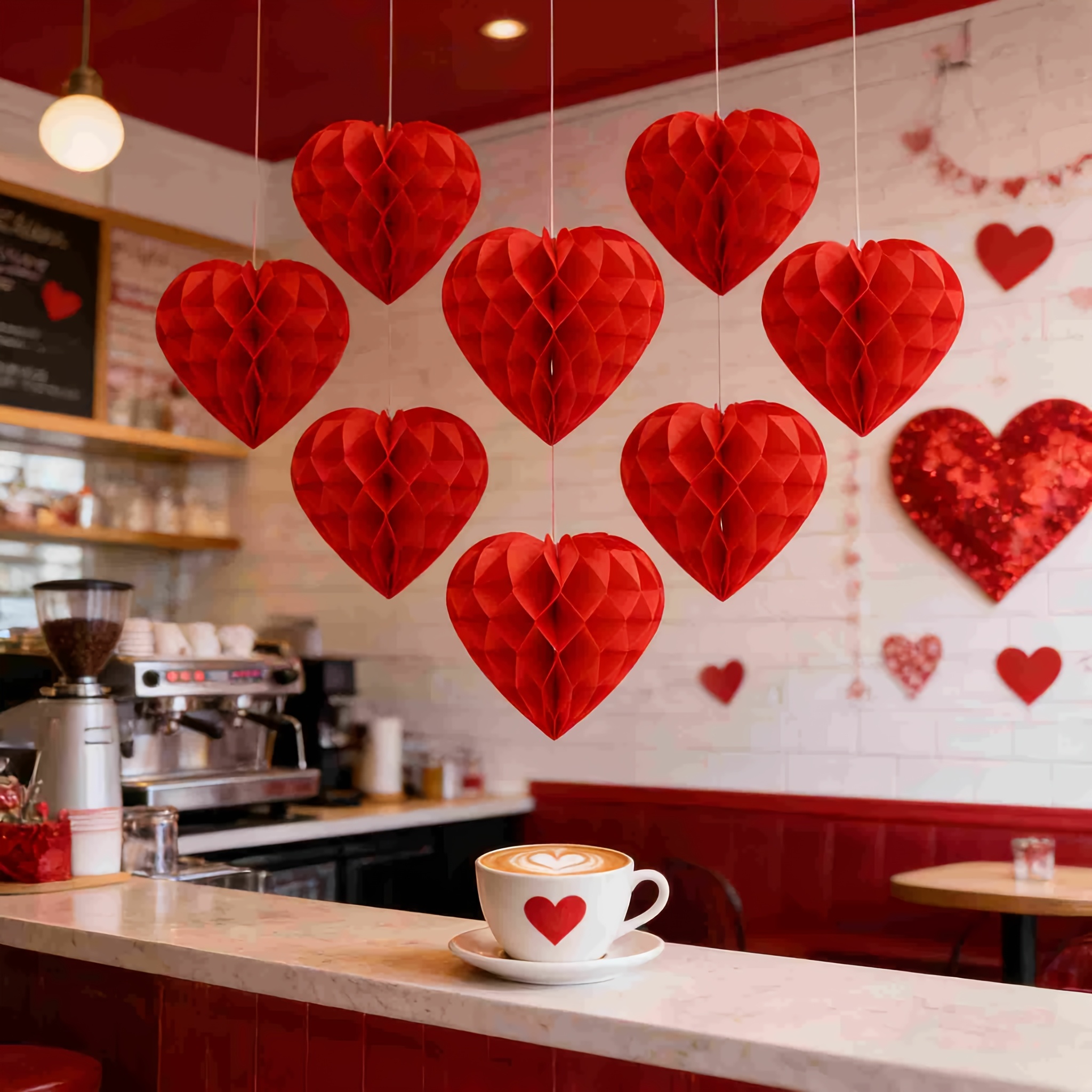 Image of 8pcs Red Heart-shaped Paper Hearts - Valentine's Wedding Decorations Suitable For Weddings, Engagements,, Birthdays, Showers - Romantic Decor, Centerpieces, Indoor/outdoor Use ( Paper)