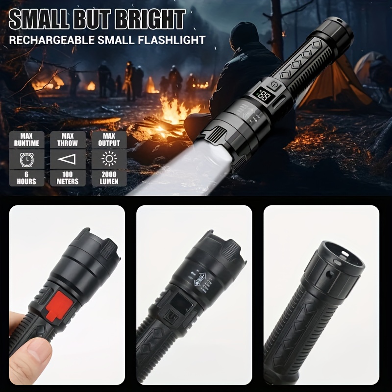 High-Capacity Rechargeable LED Flashlight with Tactical Zoom, Featuring a 1200Mah Built-In Battery, Ideal for Outdoor Emergencies, Fishing, And Camping.