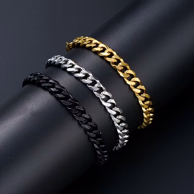 3pcs minimalist hollow titanium 304 304 stainless steel 304 304 stainless steel cuban bangle bangle bracelet golden silvery and black combination unisex style suitable for christmas valentines day new years gifts for boyfriend Product details 1
