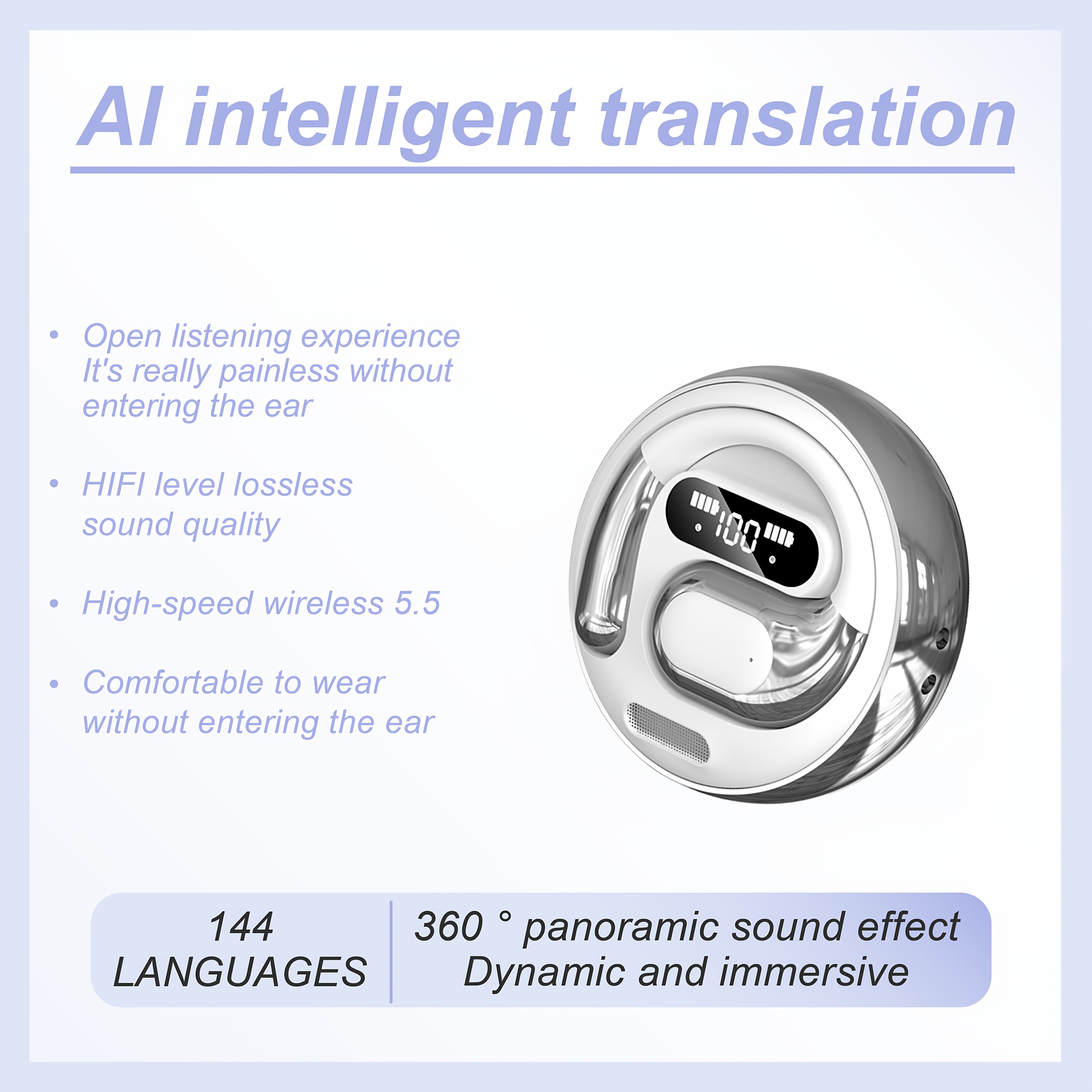AI Real-time Translation Wireless Headphones, OWS Language Translation Earbuds, 144 Languages, 3-in-1 Translation Earbuds with iOS and Android Systems, suitable for learning, business and travel Core Technology & Function 6 AI Real-time Translation Wireless Headphones, OWS Language Translation Earbuds, 144 Languages, 3-in-1 Translation Earbuds with iOS and Android Systems, suitable for learning, business and travel Core Technology & Function - Image 6
