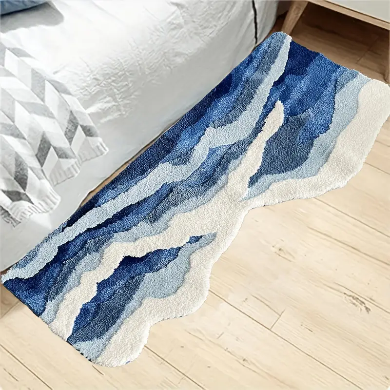 1pc abstract flocked bath mat soft comfortable non slip rubber backed polyester blend machine washable decorative oblong tufted carpet for bedroom living room and coffee table living room accent decorative carpet nonslip rubber backing bathroom rug fluffy plush winter decor decoration Product details 4