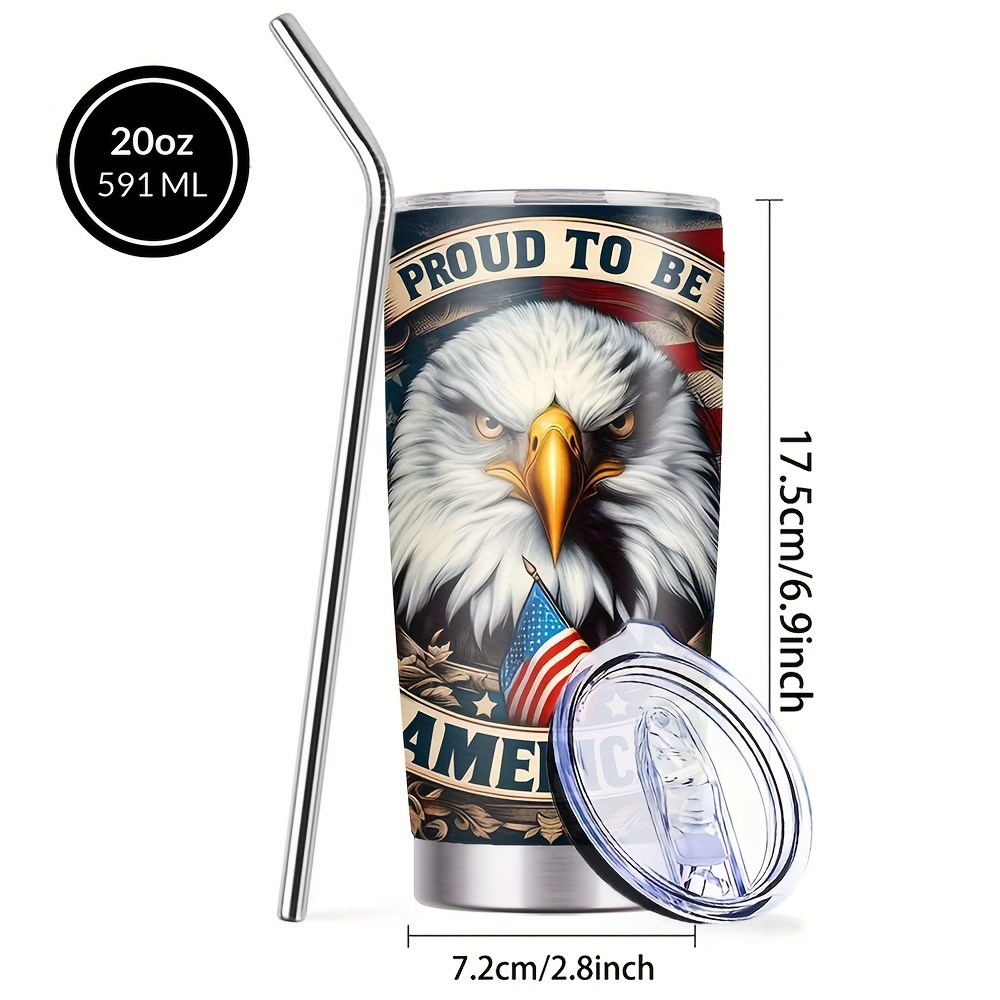 TEMU 1 Pcs 20oz Stainless Steel Insulation Water Bottle Vacuum Tumblerful, Eagle Multi-angle Print, Sliding Lid Travel Cups, Perfect Gift For Hot And Cold Drinks