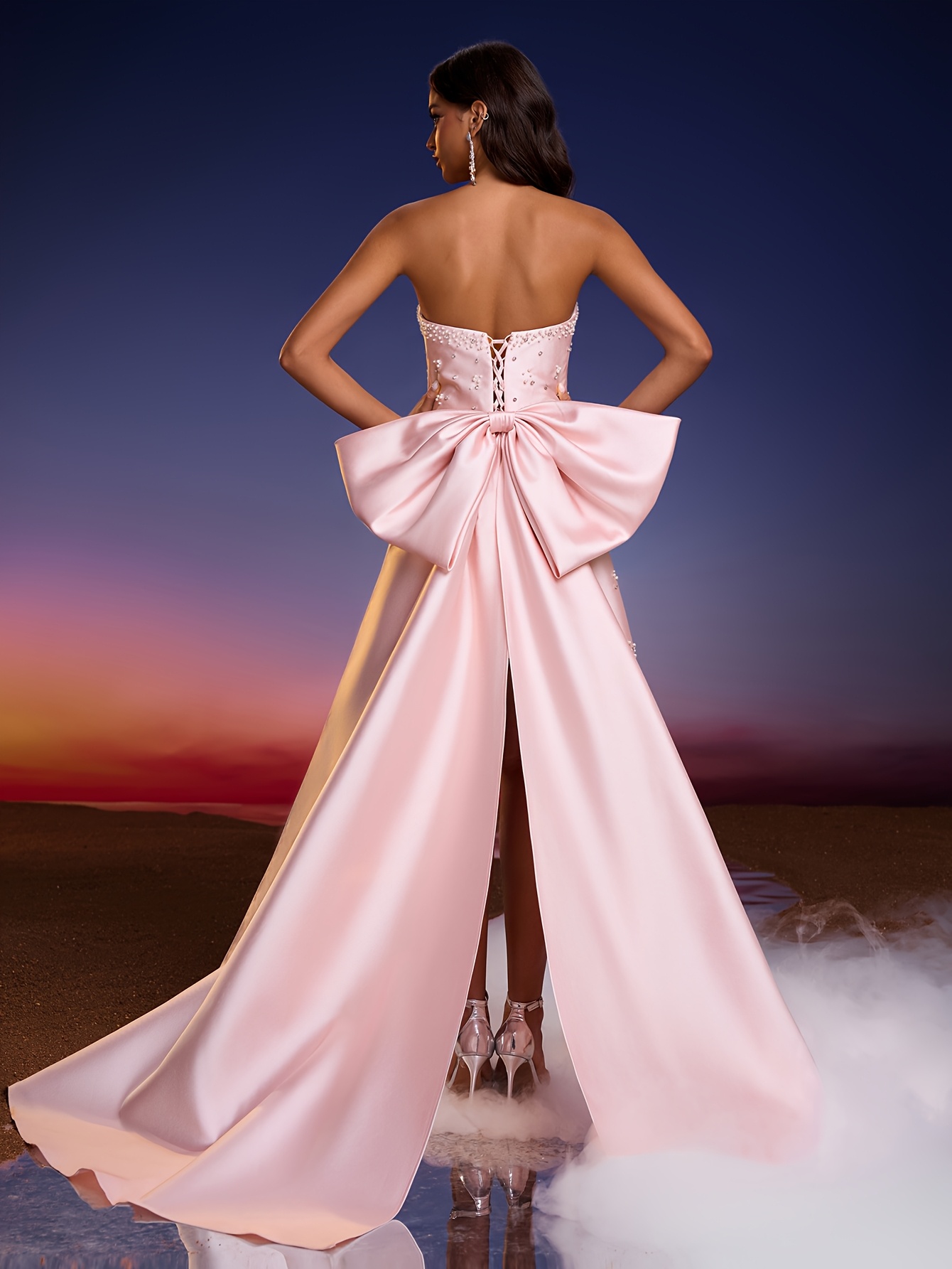 a pink dress a large bow back featuring an elegant - Temu Cyprus