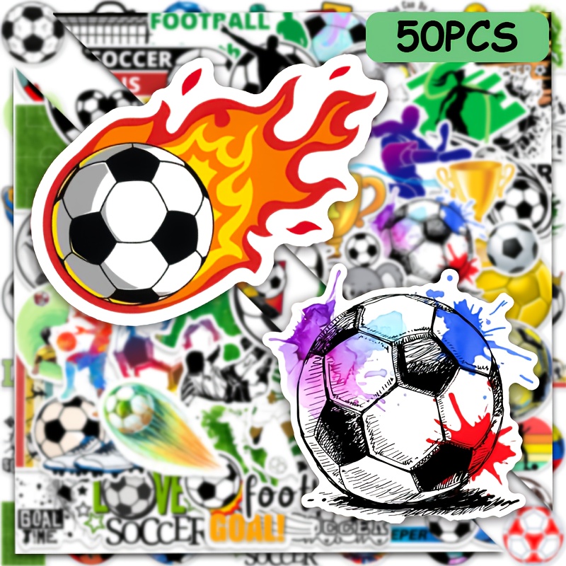 Image of 50/100pcs Colorful Football Stickers, Cartoon Sports Stickers For Decorating Scrapbooks, Phone Cases, Laptops, Water Bottles, Skateboards, Guitars, Party Gifts, And Halloween Presents