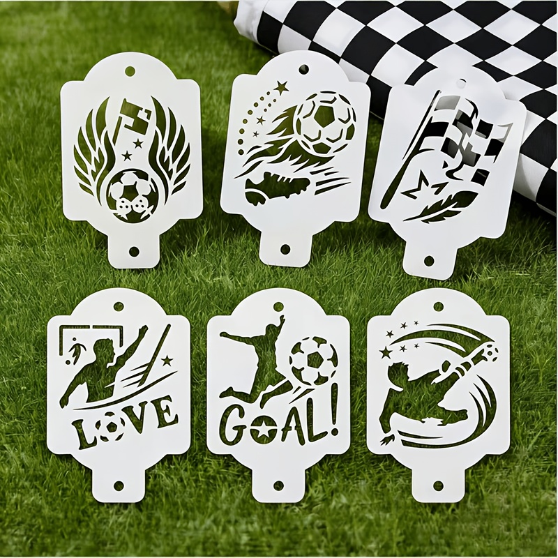 TEMU 6pcs Football Craft Face Painting Stencils, 15.24cm (6 Inch) Reusable Theme Painting Stencil Set, Goal Love Flame Pattern Plastic Stencils,