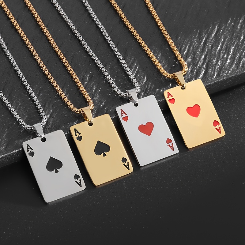 

1 Piece Classic Ace Of Spades Ace Of Hearts Unisex Stainless Steel Jewelry Pendant Necklace For Men And Women Fashionable Cool Punk Lucky Jewelry Accessories