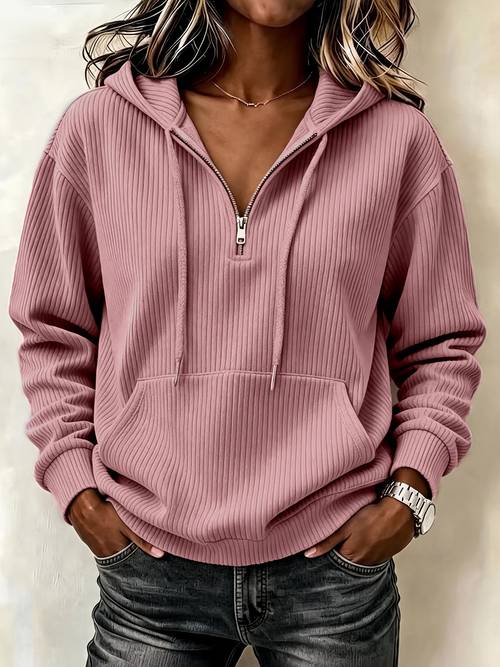 item picture front pocket loose fit long sleeve hoodie women vertical ribbed half zip hoodie loose long sleeve hooded sweatshirt with front kangaroo pocket casual soft comfy daily streetwear top