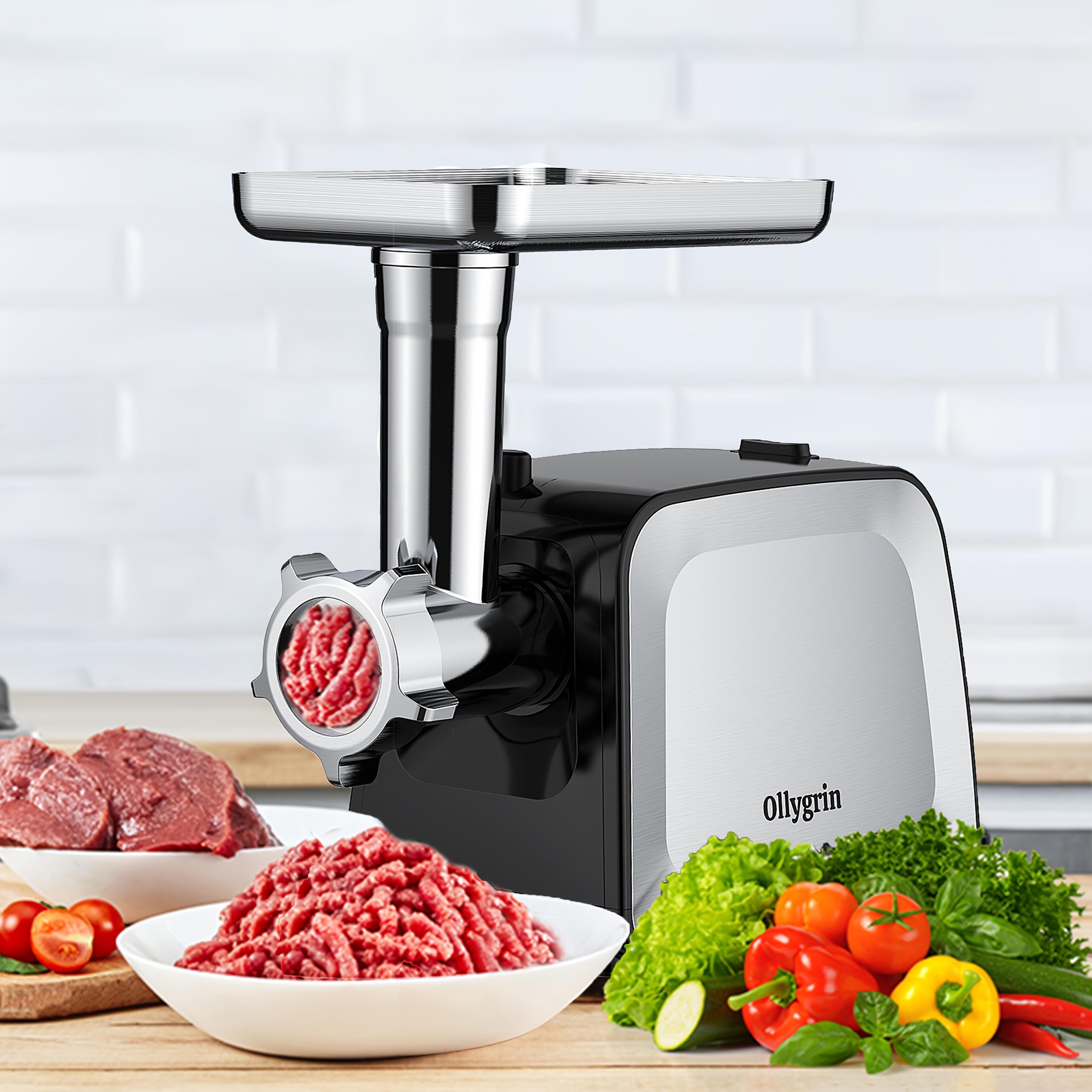 TEMU Electric Meat Grinder, 2000w Max Sausage Stuffer Maker, Vegetable Cheese Grater With 3 Slicer , 2 , 3 Plates, Sausage Tube, 2 , Burger Press &