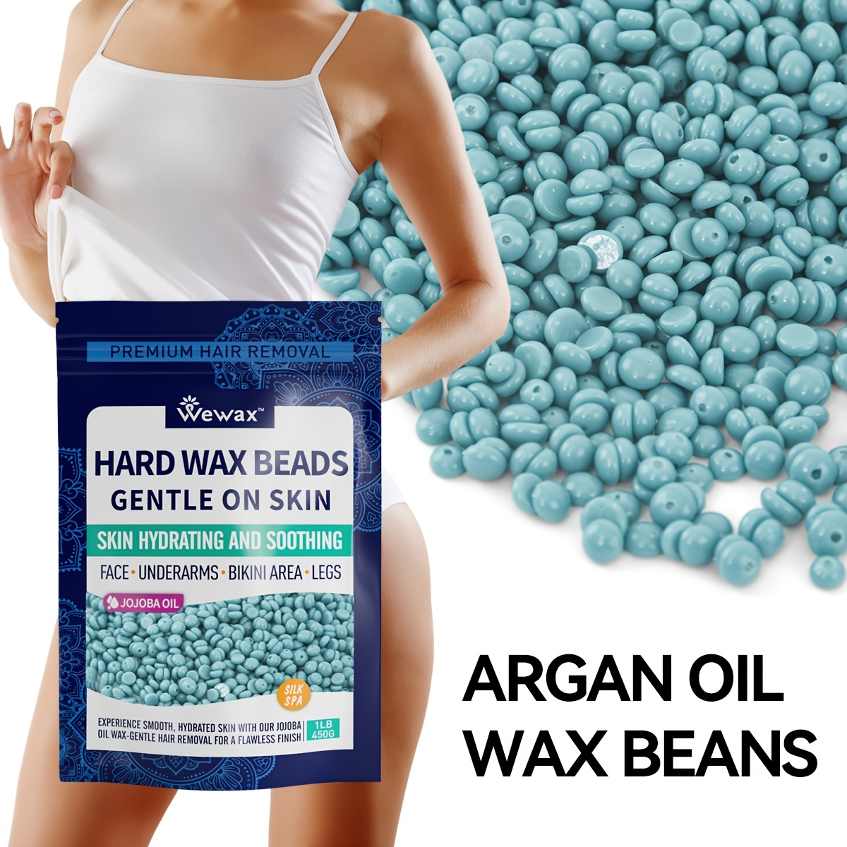 Image of Wewax Premium Wax Beans , , Removes Fine And Coarse Hair All Over The Body (face/legs/bikini Area), A Summer Essential, Light Blue.