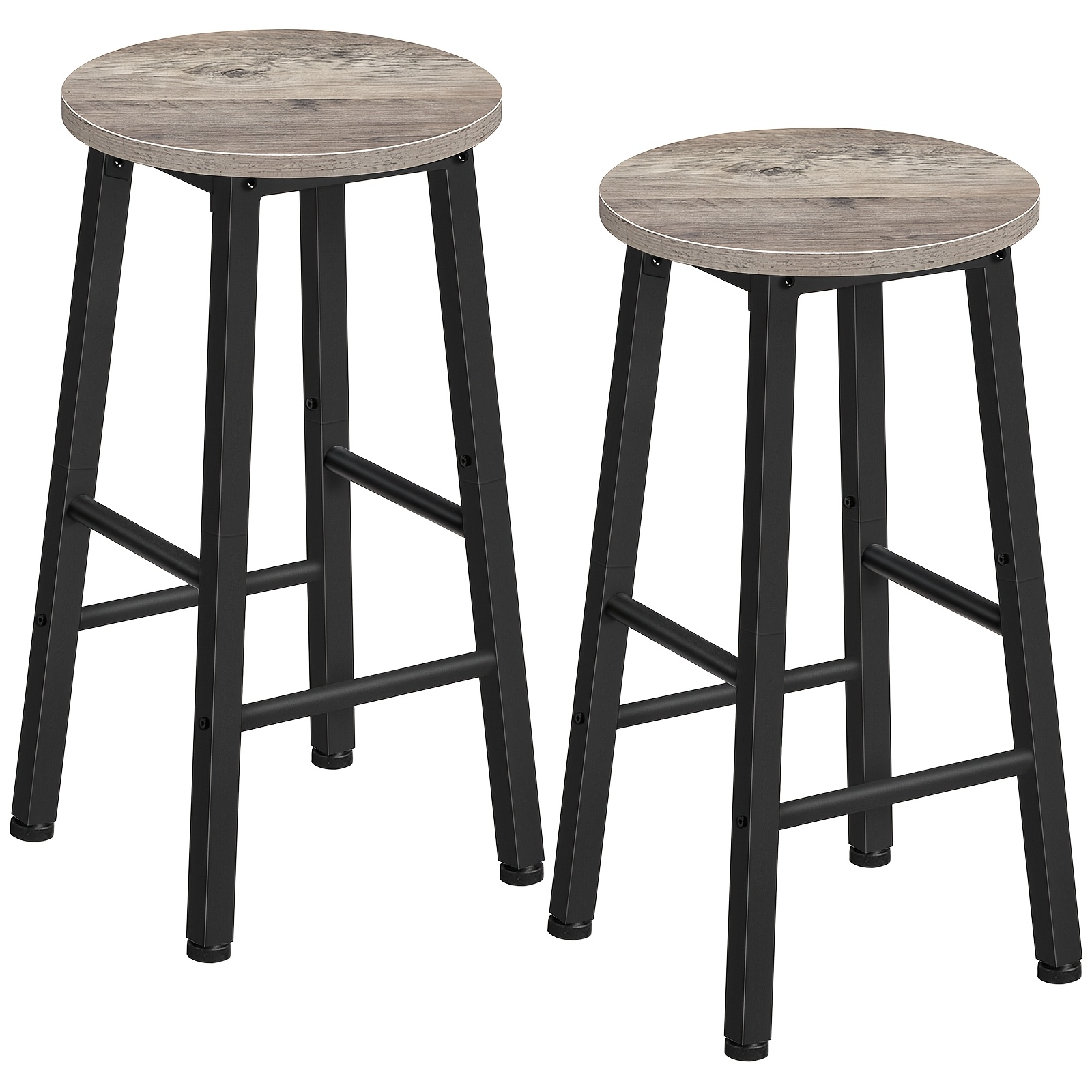 Image of 2 Round Bar Stool Set - 24.8 Inches Height, Perfect For Kitchen Island And Bar - Easy To Assemble, Stylish Gray Design