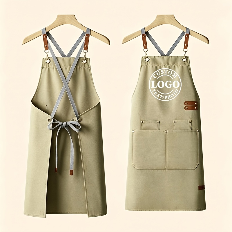 TEMU 1pc High-quality Customizable Apron, Personalized Logo/name/pattern, With Pockets And Adjustable Straps, Design, Metal High-quality Apron,
