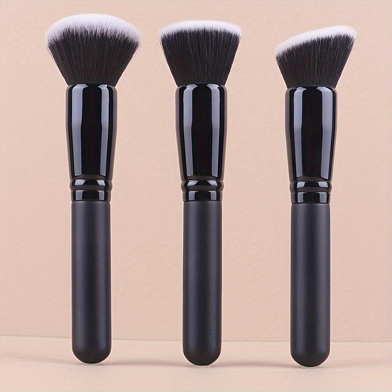 

3pcs Oval Makeup Brush Set For Foundation, Blush & Powder - Nylon Bristles, Unscented, All Skin Types, Abs Handle