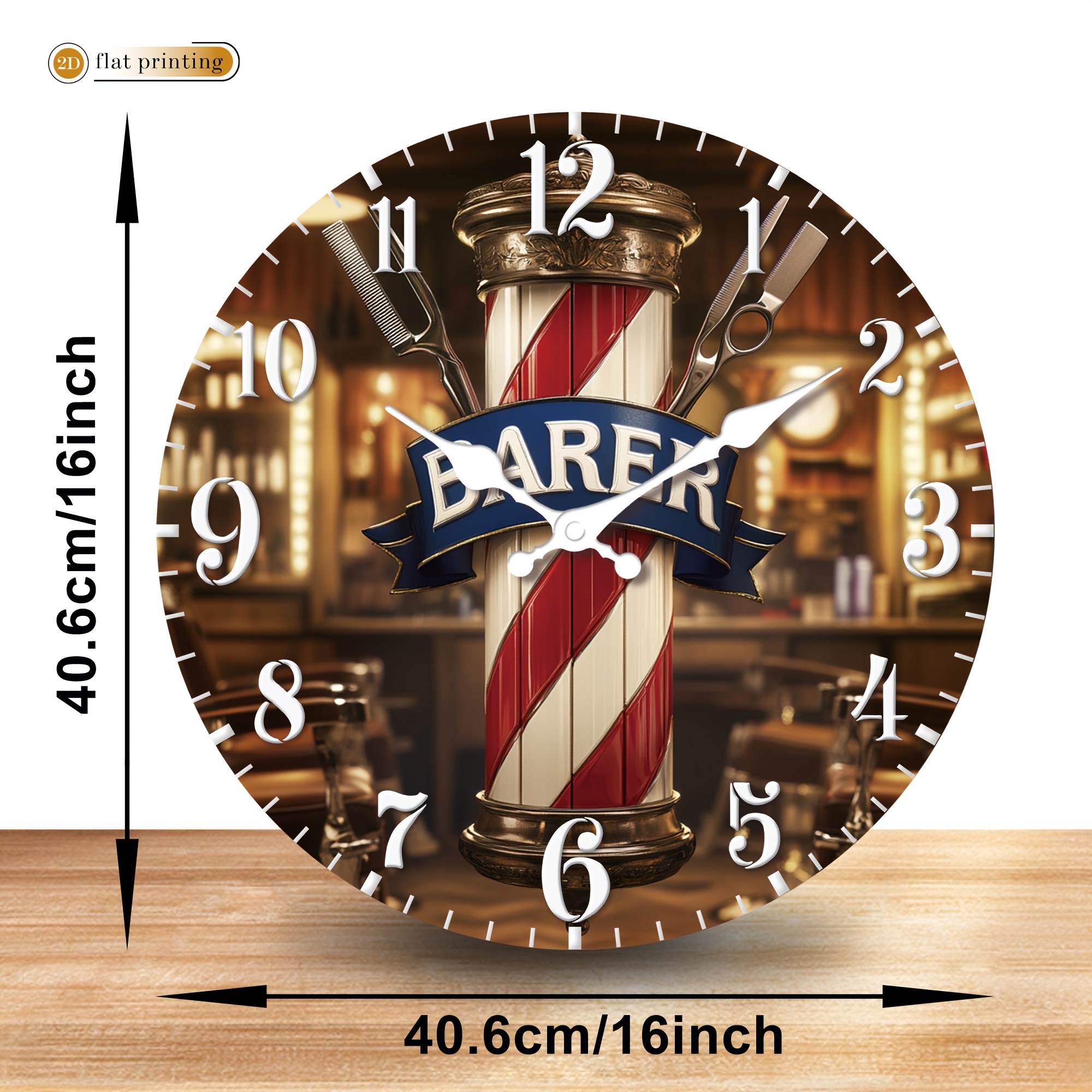TEMU [2d Flat] 1pc Barber Pole Wall Clock With Vintage Design- Modern Creative Wooden Round Silent Wall Clock, Suitable For Living Room, Bedroom And