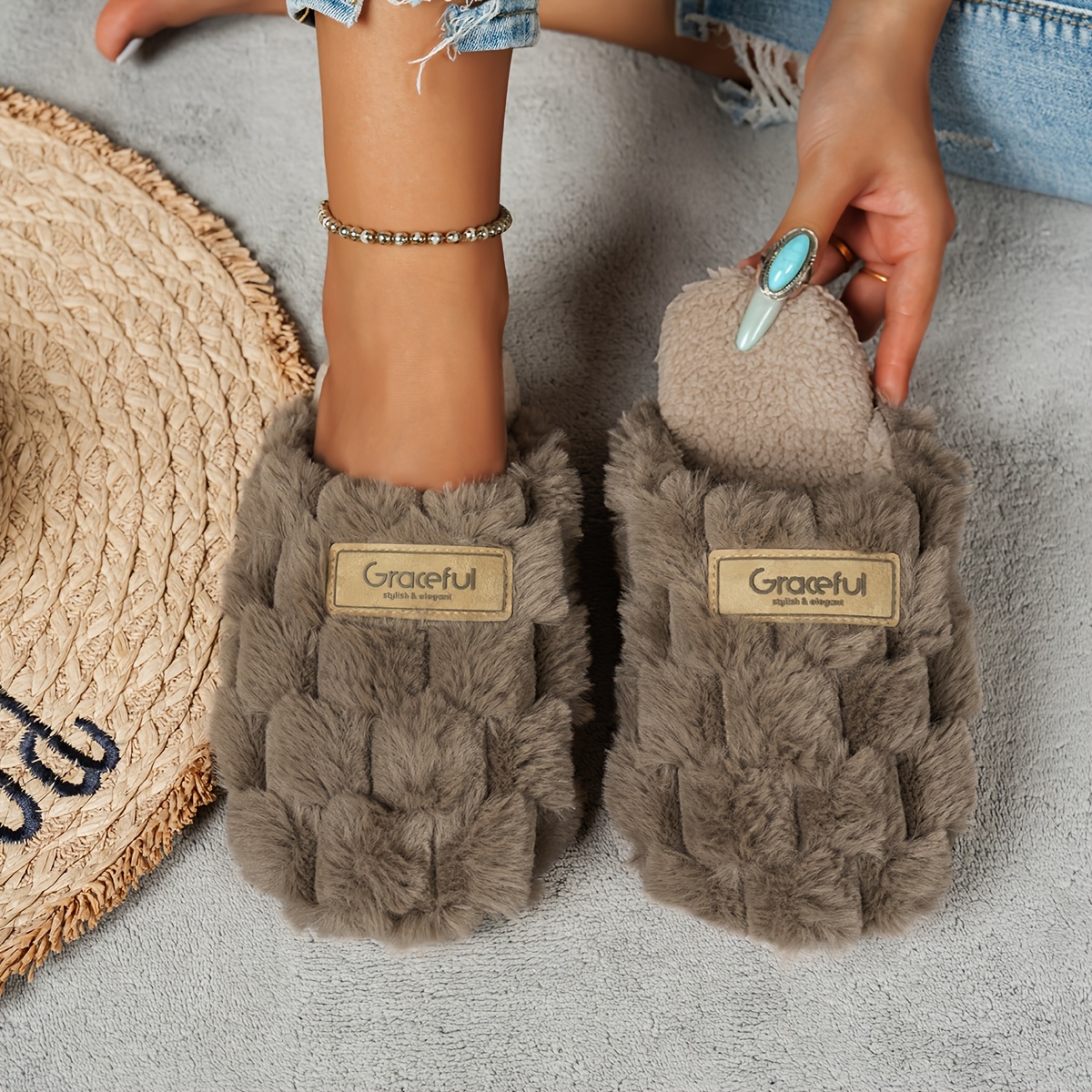 TEMU Autumn Winter Indoor Home Comfortable Skin-friendly Sole Thickened -proof Sole Home Slippers