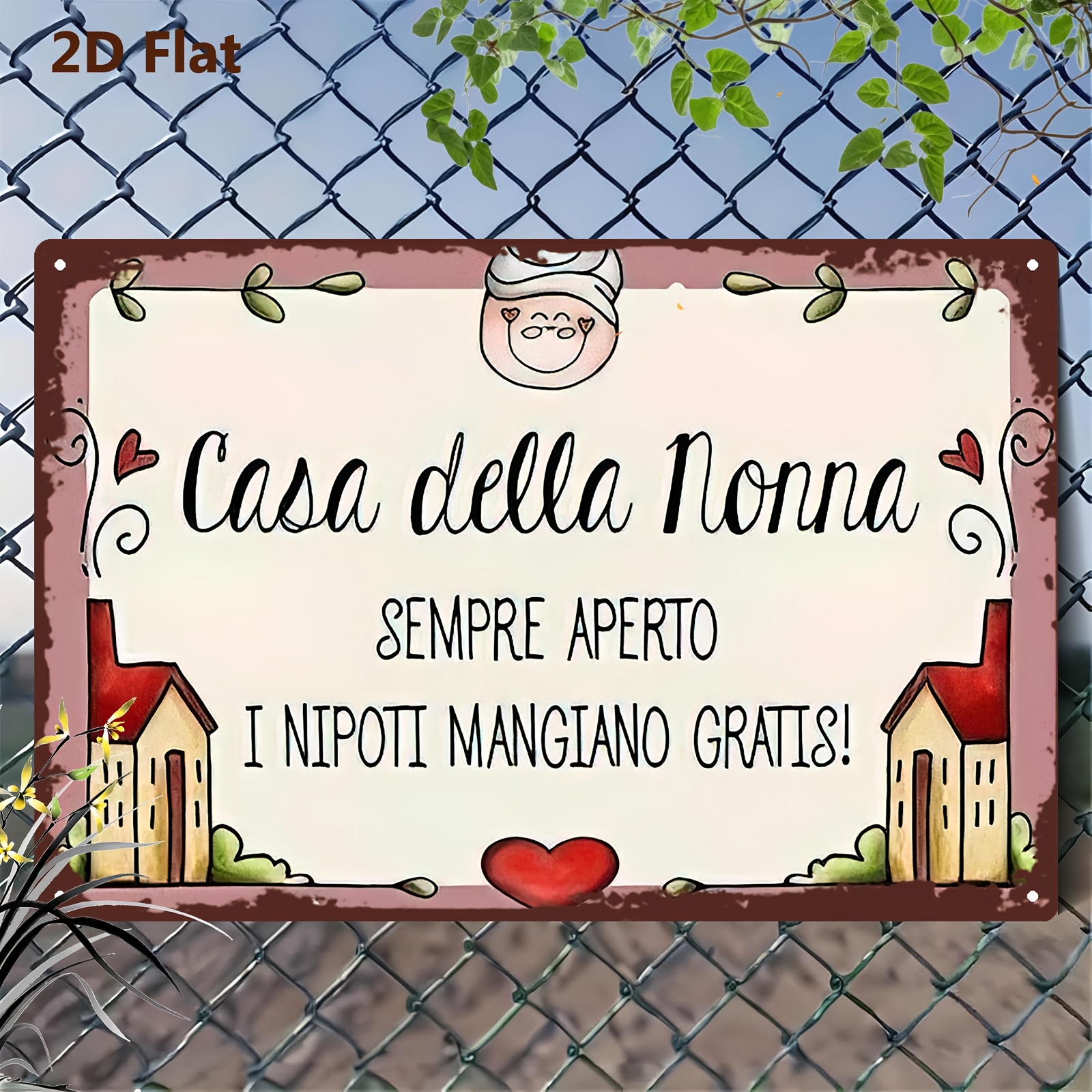 TEMU 2d Flat, 1pc Italian Nonna's House Metal Sign - Vintage Decor With " Nonna Open, Nipoti " - Heavy-duty Iron Construction - 8x12 Inch (20x30cm) -