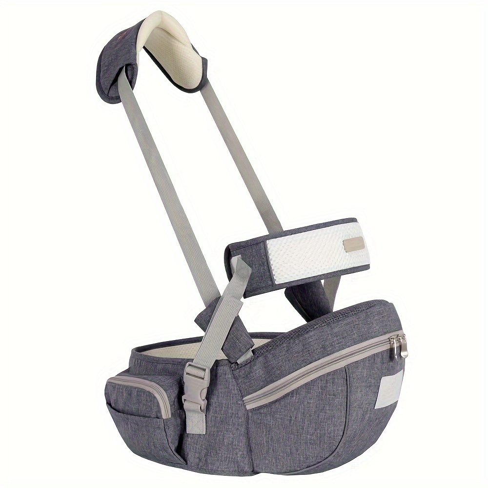 

Baby Grey Hip Seat Carrier, Waist Seat With Storage Pocket, Shoulder Strap, And Waist Belt, Soft Safety Hip Seat