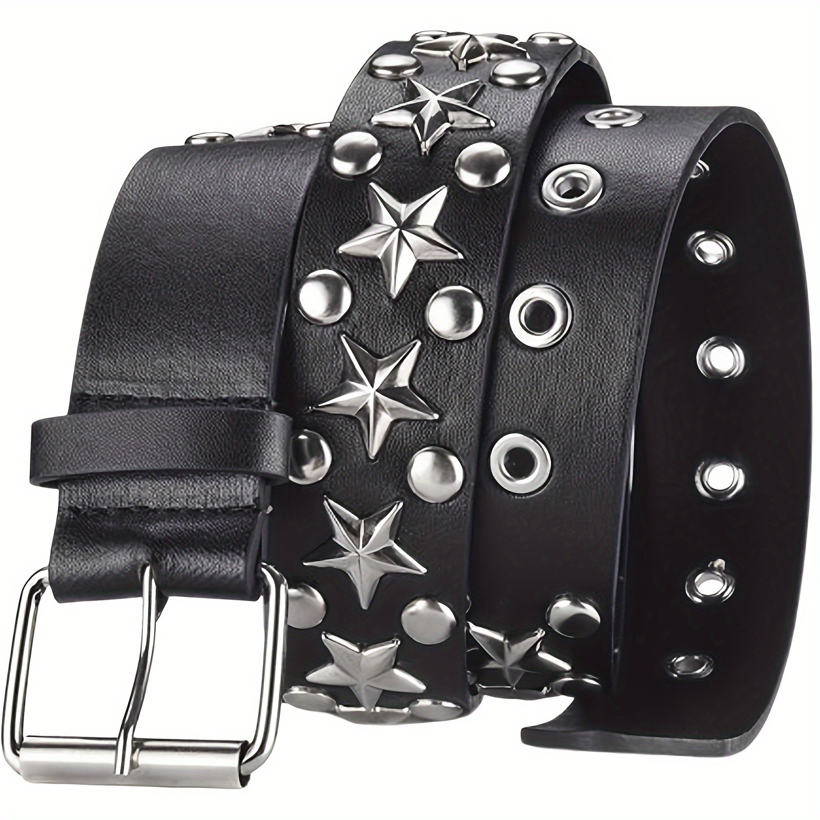 Image of Fashionable Hip Hop Punk Style Women's Belt With Rivets, Star Pattern, Suitable For Matching Skirts, Jeans, Casual Pants, Etc