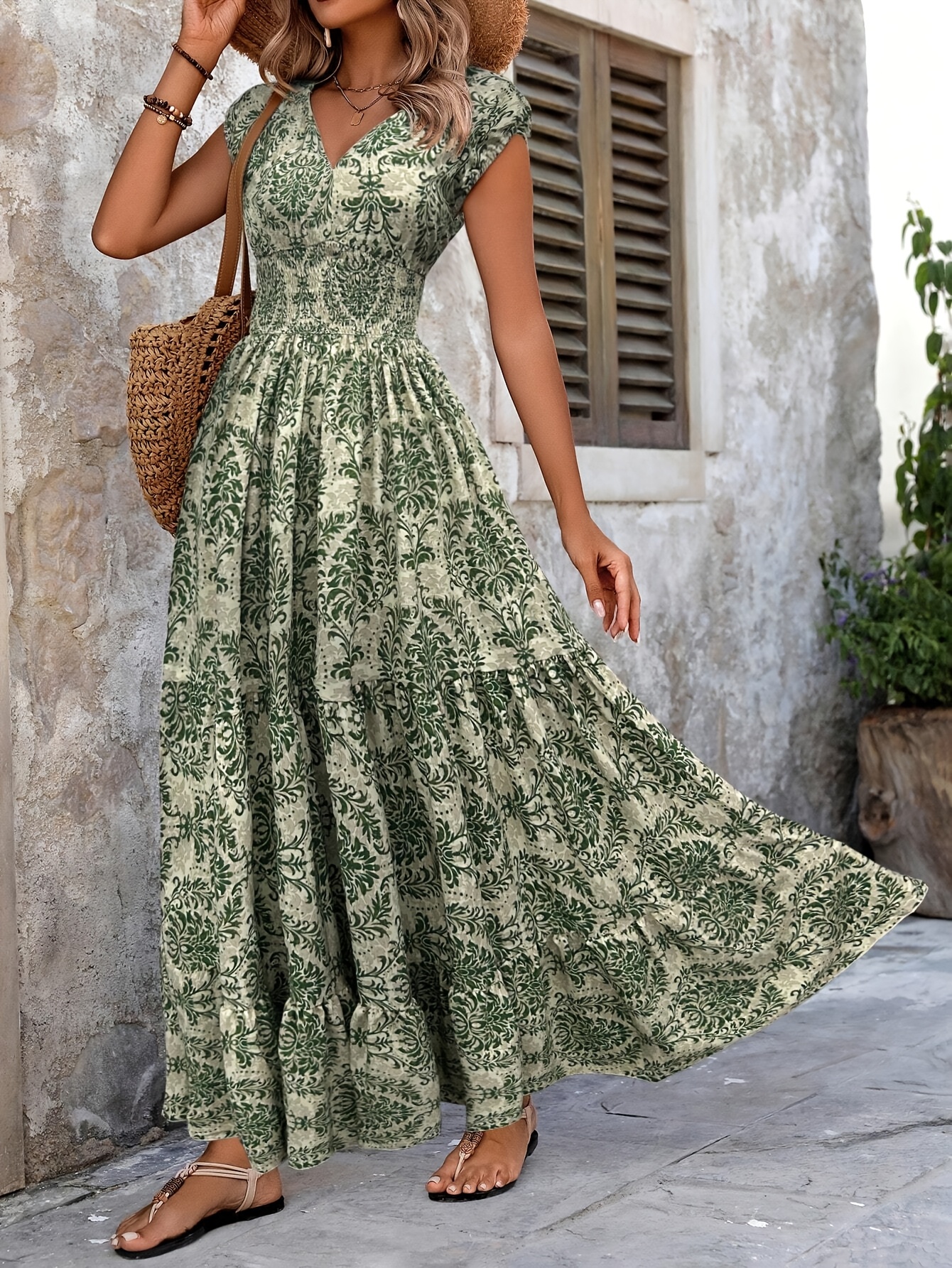 Womens Summer Dresses Women's Boho Maxi Dress - Hollow Out Eyelet Short  Sleeve V-Neck Long Dress For Vacation \u0026 Resort Beach Maxi Dress Women