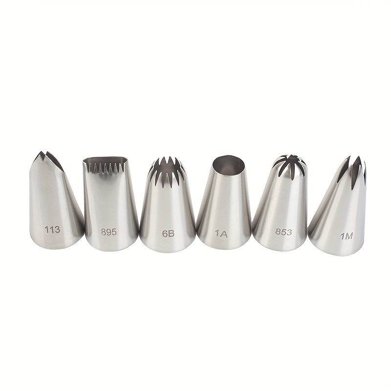 TEMU Common Medium Size 6pcs Piping Tips Set, 6-tip Round & 8-tip Cookie Cake Decorating Creamer Baking Tool Icing Nozzle Stainless Steel