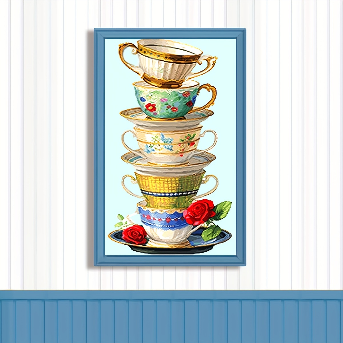 ชุดเริ่มต้นการเย็บประกอบด้วยแพทเทิร์นการเย็บกาแฟและดอกกุหลาบแบบต Cross Stitch Kit, 11CT Stamped Embroidery Starter Set พร้อมด้วยด้ายหลายเส้น, ผ้าที่พริ้มลายไว้ล่วงหน้าสำหรับผู้เริ่มต้น, ผ้าสีขาว, ดีไซน์ที่ใช้ได้ทั้งปี รายละเอียด 0