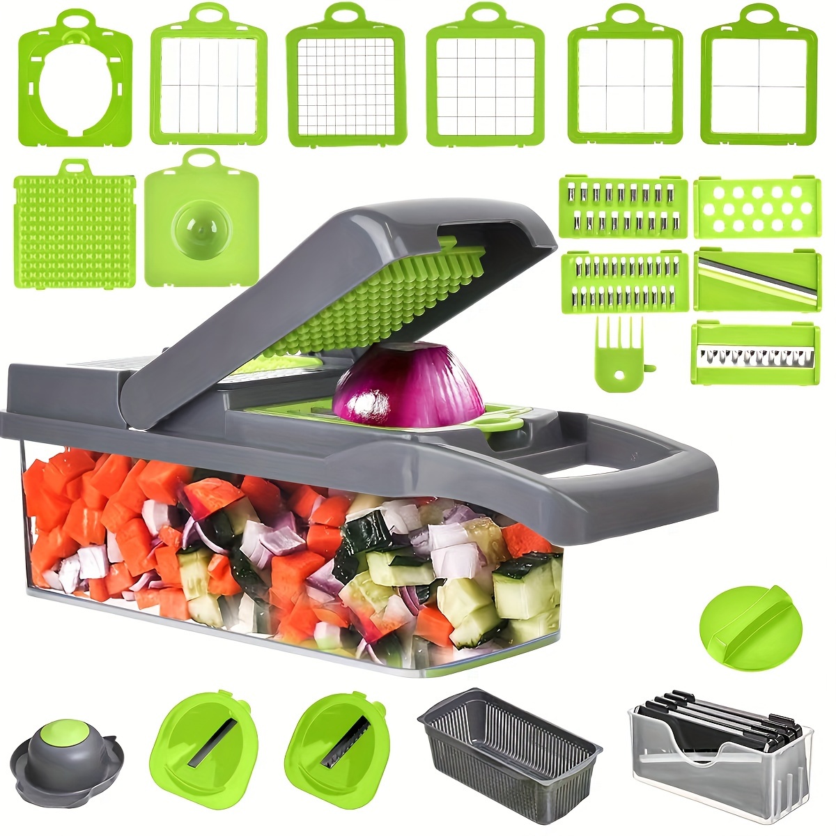 

22pcs/set Vegetable Chopper With Container Potato Food Salad Dicer Veggie Chopper Cutter Kitchen Cooking Gadgets Accessories