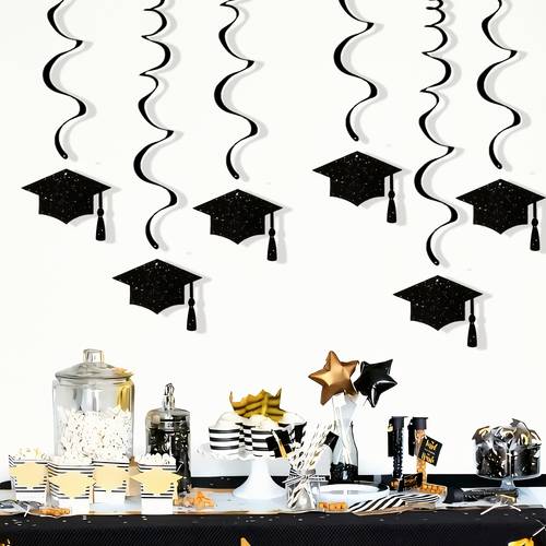 12pcs set of hanging graduation cap decorations streamers floating graduation caps black tassel graduation caps suitable for all types of graduation parties graduation party decorations graduation party supplies and party events