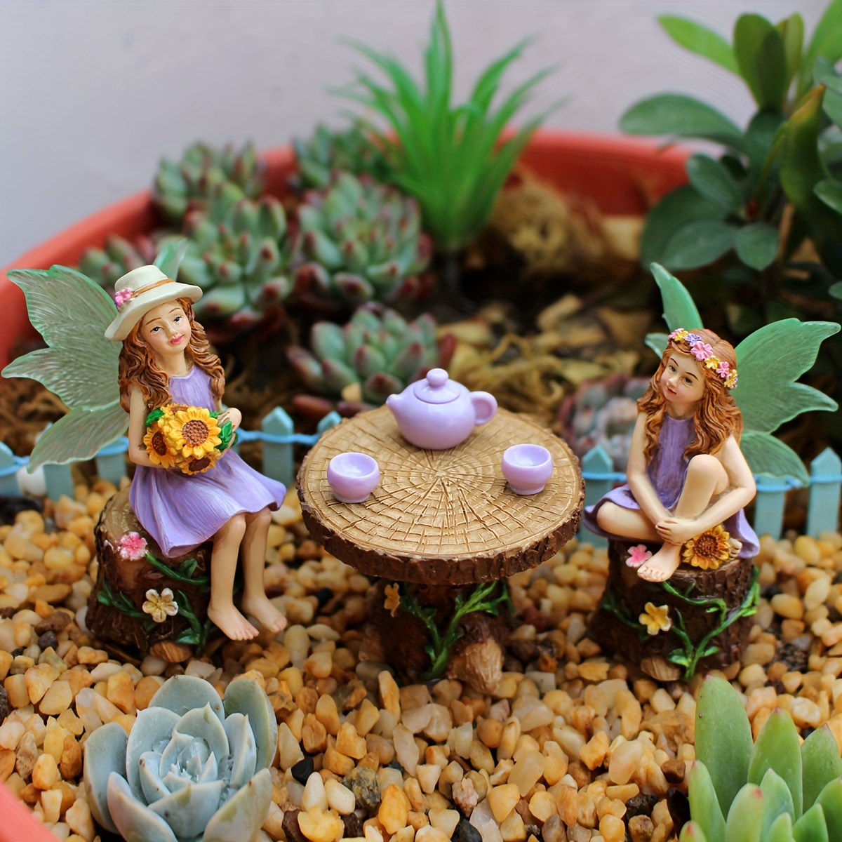 

1 Set Summer Tea Party Fairy Figurines, Whimsical Miniature Scene Simulation, Outdoor Fairy Garden Resin Statues, Decorative Art Style, Patio Lawn Home Decor Crafts