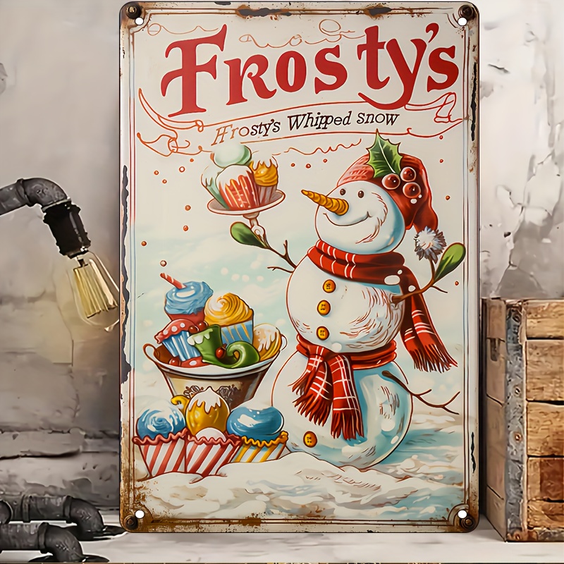 

Vintage Christmas Snowman Metal Tin Sign - 8x12 Inch Wall Decor For Home, Bar, Cafe & More - Perfect Gift Idea