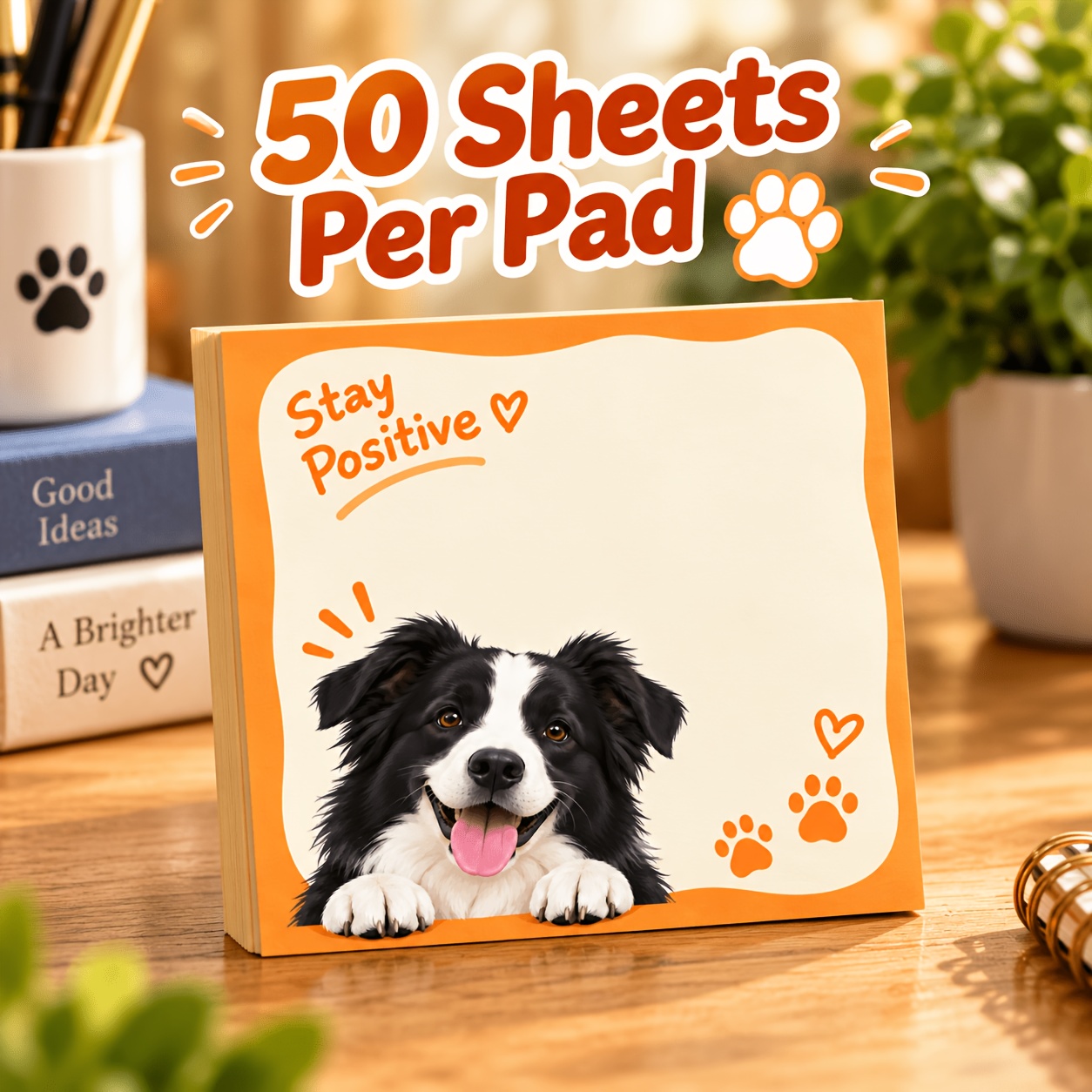 TEMU 1-pack () Border Collie Dog Sticky Notes Suitable For Study, Office, - 50 Sheets Self-adhesive Square Memo Pads With Cute Bc Puppy, Reminders,