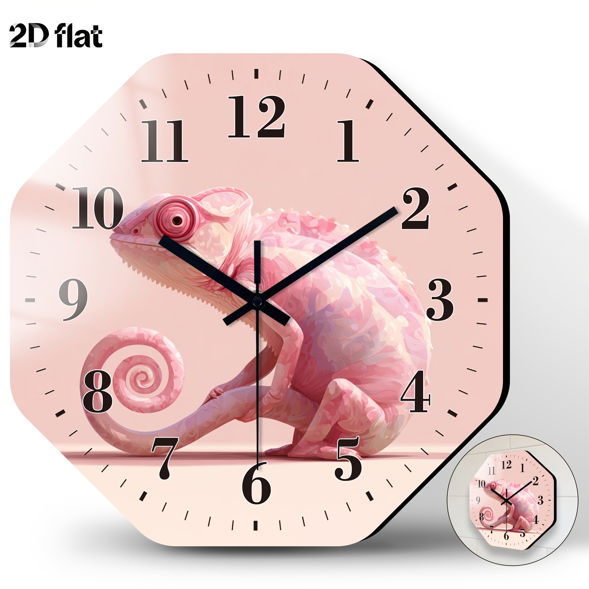 photo de l'article [2d plat] 1pc   rose avec queue spirale sur   dhorloge hexagonal, horloge murale silencieuse   octogonale en bois, convient pour décorer restaurants, cuisines et cafés, cadeaux de pendaison de crémaillère et danniversaire